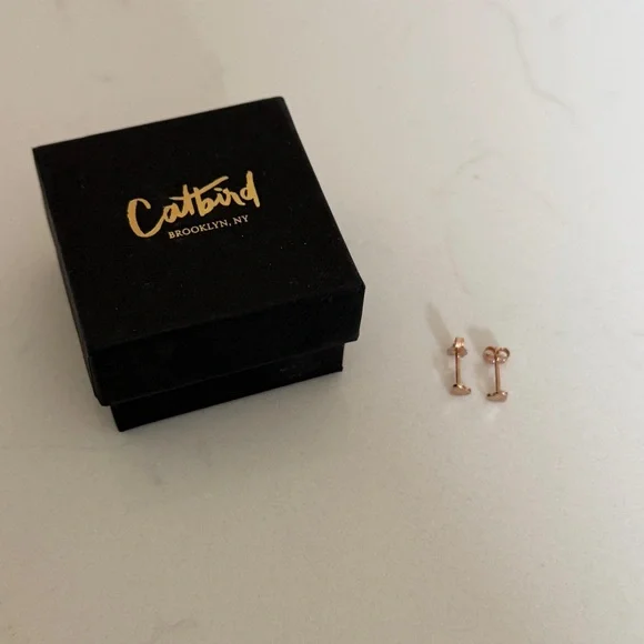 Catbird Classic Heart Studs in 14K Rose Gold - Picture 2 of 5